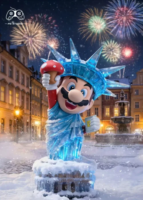 Winter Edition Statue of Liberty Cosplay Mario with LED - Super Mario Resin Statue - PG Studio - Image 2