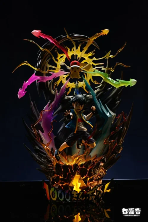 1/8 Scale Pikanium Z Thunderbolt Ash Ketchum & Pikachu with LED - Pokemon Resin Statue - WHITE NOISE STUDIO - Image 2