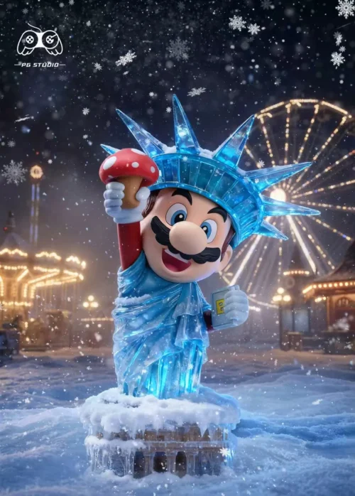Winter Edition Statue of Liberty Cosplay Mario with LED - Super Mario Resin Statue - PG Studio - Image 1