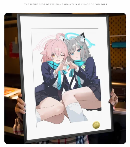 A3 & 4K Size Heart Pose Takanashi Hoshino & Sunaookami Shiroko Decorative Painting - Blue Archive Decoration Painting - HuangGua Studio - Image 2