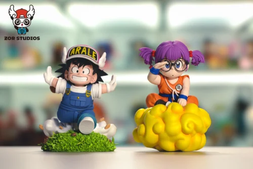 Flying Nimbus Arare/ Arale & Running Little Son Goku - Dr. Slump Dragon Ball Resin Statue - ZOR Studios - Image 1
