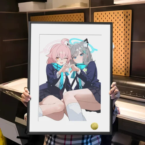 A3 & 4K Size Heart Pose Takanashi Hoshino & Sunaookami Shiroko Decorative Painting - Blue Archive Decoration Painting - HuangGua Studio - Image 1