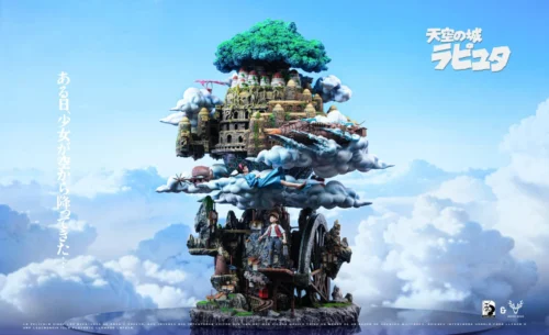 "Exquisite three-tiered Castle in the Sky diorama statue, showcasing Pazu, Sheeta, and Dola in iconic scenes. A premium collectible with intricate."