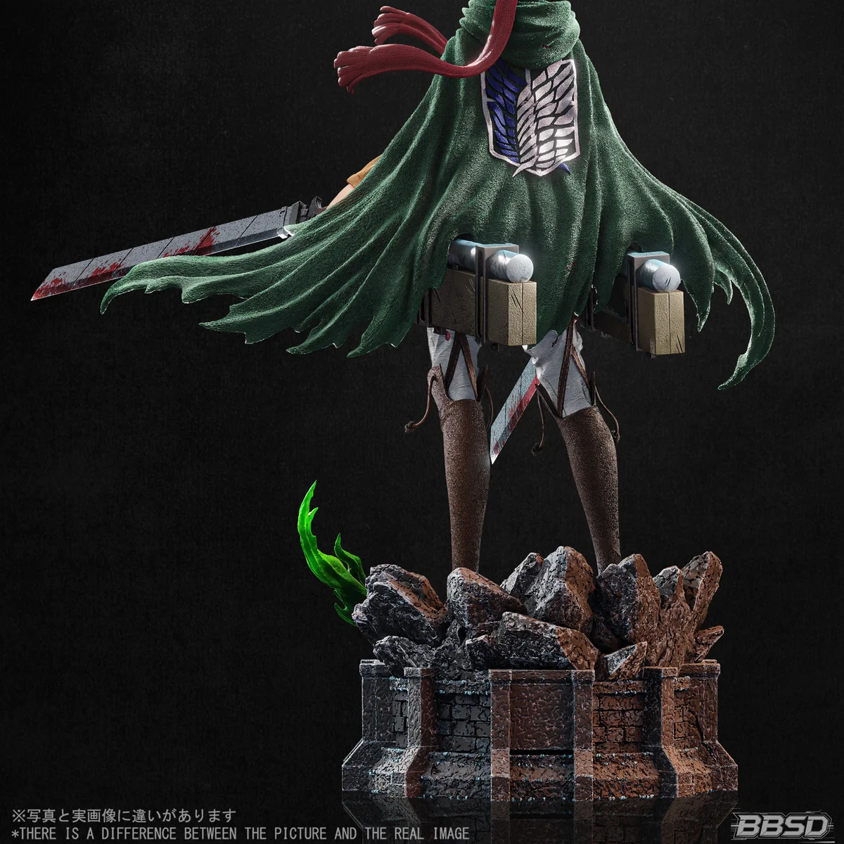 "Detailed view of the 1/6 Mikasa Ackerman Attack on Titan resin statue by BBSD Studio, highlighting the dynamic pose, premium sculpt."