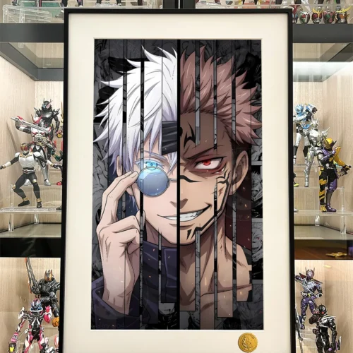 "Dynamic angles of the premium Gojo Satoru & Sukuna Jujutsu Kaisen art print, highlighting its cosmic battle and limited edition details."