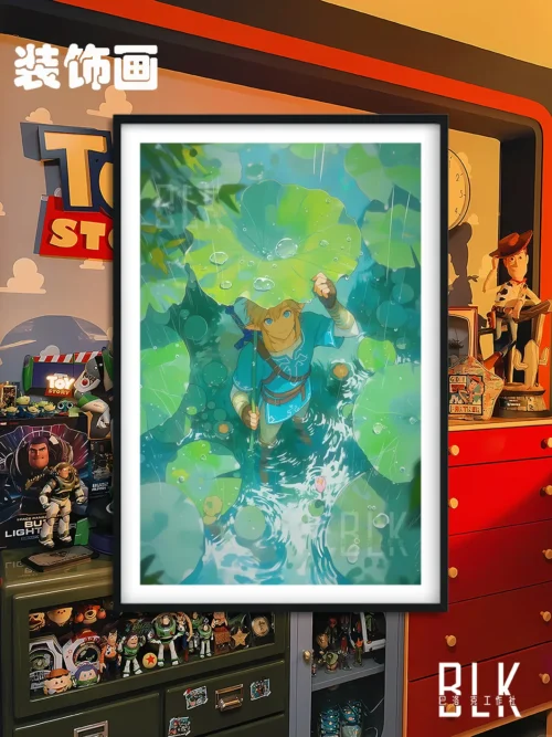 Link on the Lotus Leaf Decorative Painting & Fridge Magnet - The Legend of Zelda - BLK Studio - Image 1