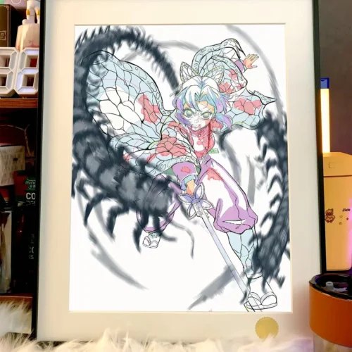 A collector-grade Demon Slayer Hundred-Legged Zigzag Shinobu Kocho art print, offering a detailed perspective of dynamic characters and artistic depth.