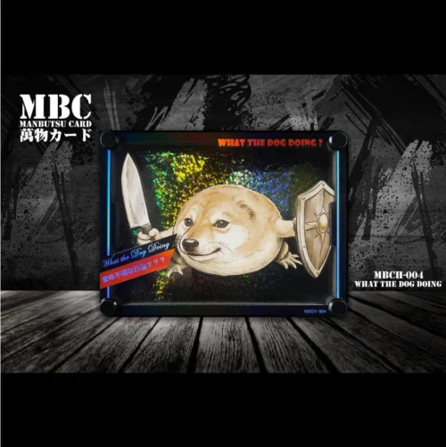 "My Sword and Shield What the Dog Doing Card Stand Display. This unique black and white retro RPG statue features a layered design, perfect for desk."