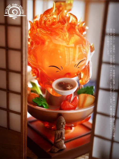 Calcifer in the Hotpot with LED - Howl's Moving Castle Resin Statue - Rising Sun-Studios - Image 2