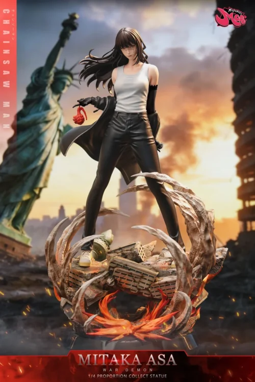 "A premium 1/4 scale Chainsaw Man Asa Mitaka & Yoru Mitaka War Devil statue by modomodo Studio, showcasing intricate details."