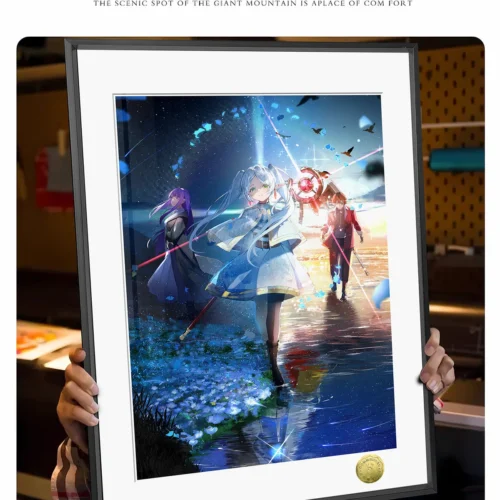 "Close-up of the Frieren Strongest Trio Limited Edition Premium Framed Art Print, highlighting vibrant dynamic action and intricate artistic details."