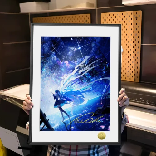 "Limited edition Hatsune Miku Future Diva premium framed art print, hand-numbered, showcasing her dynamic, ethereal, and vibrant illustration."