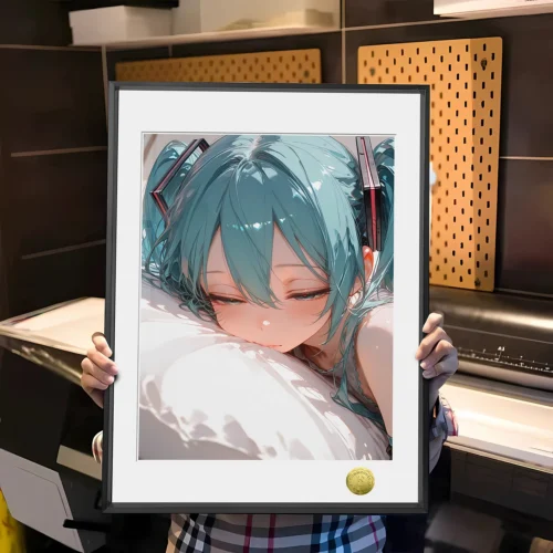 A3 & 4K Size Sweet Sleeping Face Hatsune Miku Decorative Painting - VOCALOID Decoration Painting - HuangGua Studio - Image 1