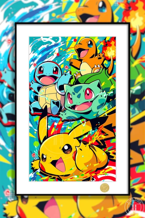 Pikachu & Kanto Starter Pokemon Decorative Painting - Pokemon - H-TWO Studio - Image 1