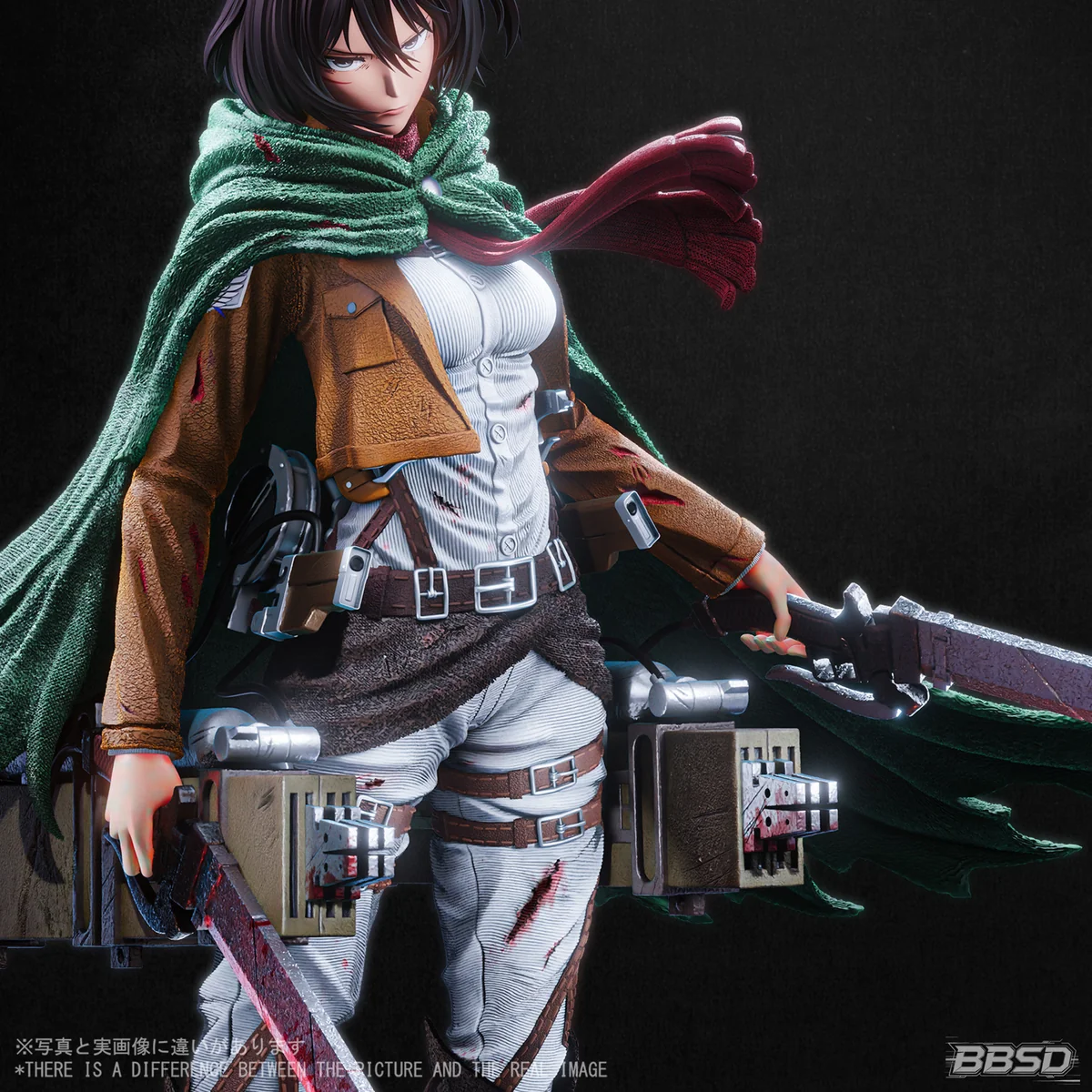 "BBSD Studio Mikasa Ackerman Attack on Titan resin statue. Dynamic pose, intricate details, and rubble base shown from a distinct gallery angle."
