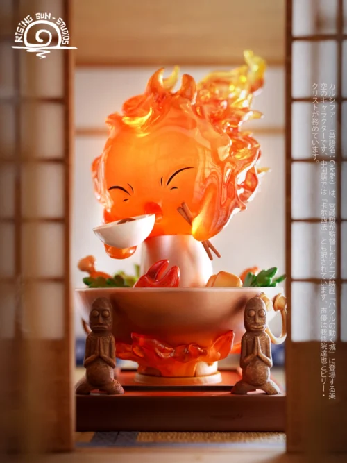 Calcifer in the Hotpot with LED - Howl's Moving Castle Resin Statue - Rising Sun-Studios - Image 1