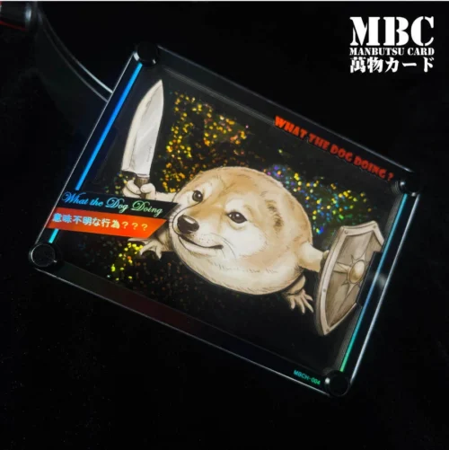 "My Sword and Shield What the Dog Doing Card Stand Display. B&W Studio 3D layered black and white pixel art. Retro RPG vibe details from angles."