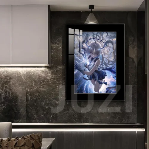 "Vivid, fade-proof JUZI Studio Wuthering Waves Danjin decorative painting. Multiple views highlight Danjin's dynamic sword-drawing pose."