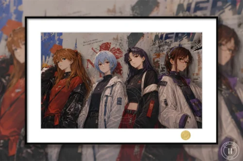 "Limited Edition Graffiti Evangelion Art Print showcasing vibrant, dynamic characters in a striking urban street art style, capturing the essence."