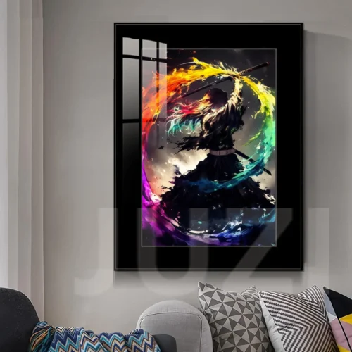 "Tokito Muichiro Art Print by JUZI Studio. Detailed views highlight vibrant, fade-resistant HD art and ethereal mist within its premium frame."