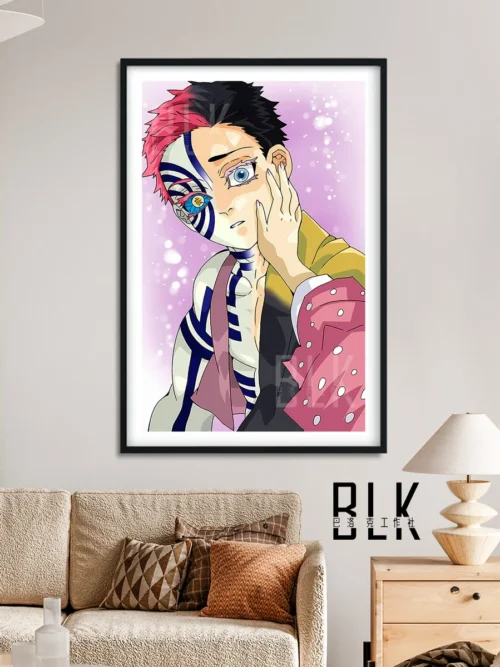 "Akaza Koyuki decorative painting, Baroque Studio. Vibrant Demon Slayer Akaza wall art gallery shows dynamic angles and intricate."
