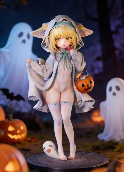 "Exclusive Arknights Linglan Halloween figure by Elf Studio, showcasing her enchanting gothic witch attire and dynamic pose. "