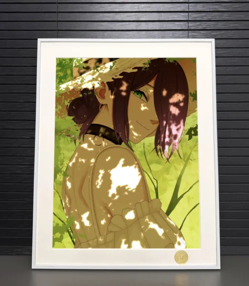 "Premium Limited Edition Spring Day Reze decorative painting. Gallery shows dynamic Chainsaw Man Reze print, explosive effects, and cherry blossoms."