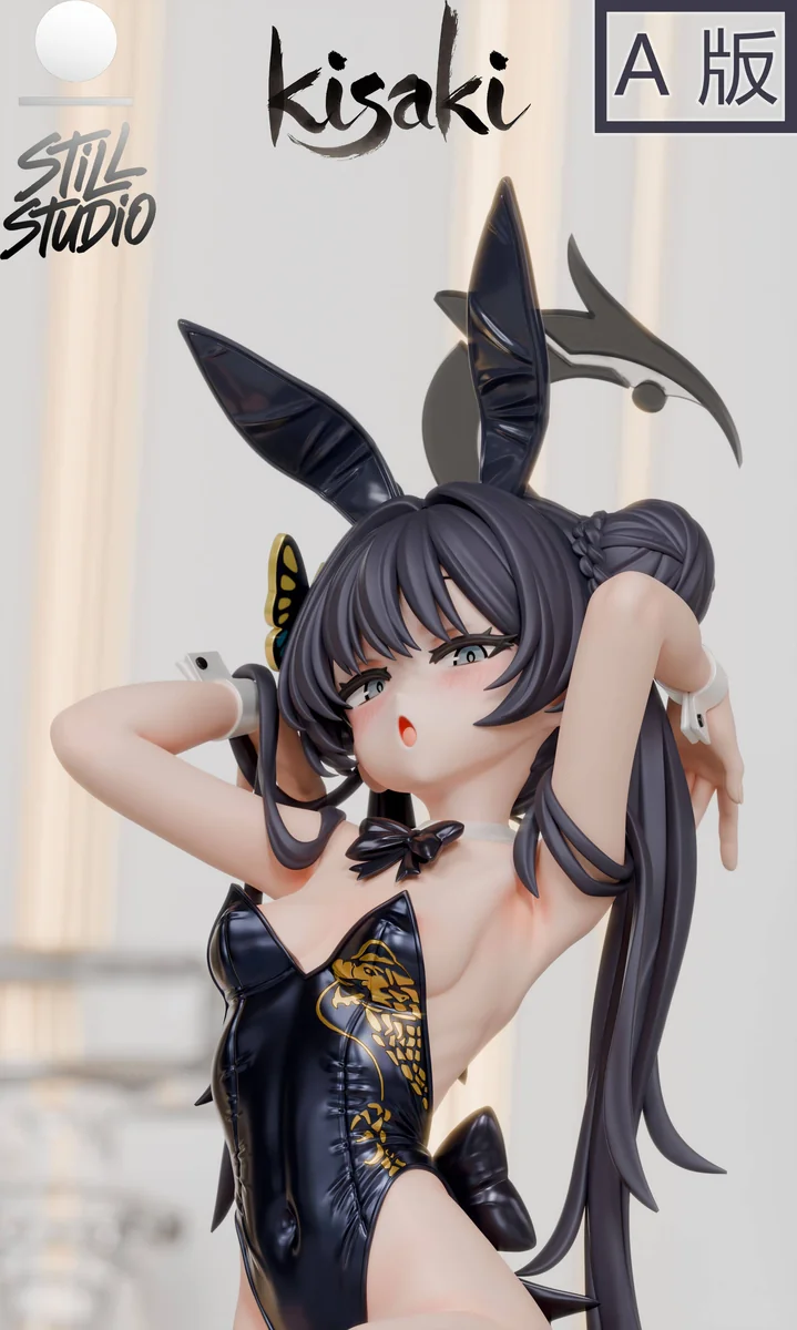 "Multiple angles of the exclusive 1/6 scale Blue Archive Bunny Girl resin statue by Still Studio, showcasing her dynamic pose, vibrant details,
