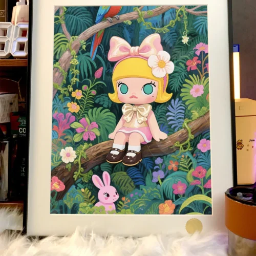 "Limited Edition Pop Mart Molly Starry Forest decorative painting, featuring the whimsical Molly character in a vibrant, dreamlike art print."