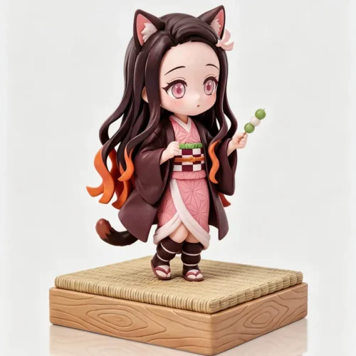 Chibi Cat-Inspired Nezuko Kamado & Zenitsu Agatsuma - Demon Slayer: Kimetsu No Yaiba Resin Statue - OLGG Studio - Image 2