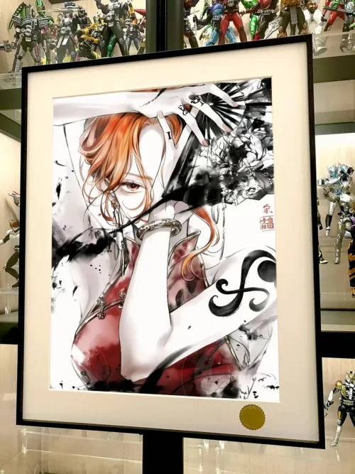 Gallery views of the Limited Edition Nami Ink Wash Decorative Painting, detailing the dynamic traditional ink wash style and celestial background.