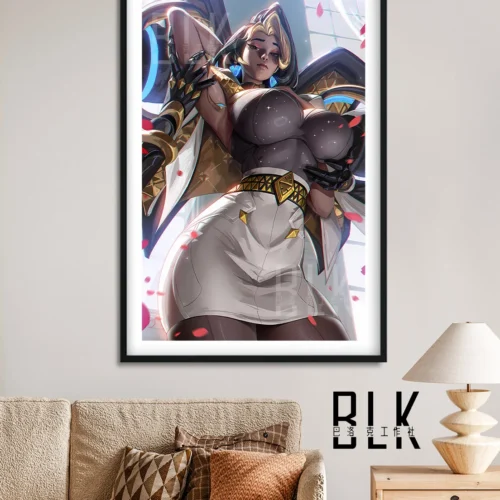 "Exquisite detail shot of the 'Domina' Overwatch painting, revealing its opulent golden floral patterns and premium artistic finish."