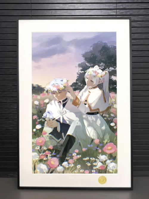 "Limited Edition Frieren & Himmel Decorative Painting from H-TWO Studio, showing serene illustration and premium frame details."