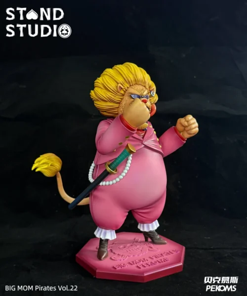 "Highly exclusive POP Scale Pekoms One Piece resin statue by Stand Studio, showcasing intricate details and various angles of his iconic suit."