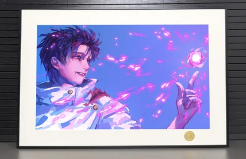 "Premium framed Smiling Yuta Okkotsu decorative painting from Jujutsu Kaisen. Detailed views of limited edition art print highlight its modern design."