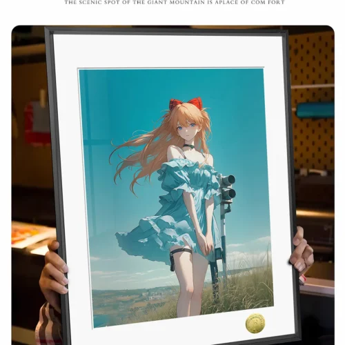 "Limited edition Asuka Langley Soryu Evangelion art print. Dynamic, vibrant, hand-numbered piece, showing artistic details from multiple angles."