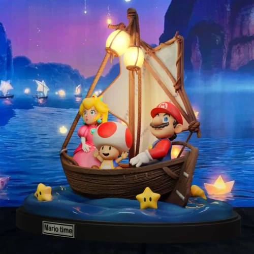 Iconic Super Mario Starry Sky Mario figure; close-ups detail its artistic sculpture, unique cosmic design, vibrant stars, and intricate angles.