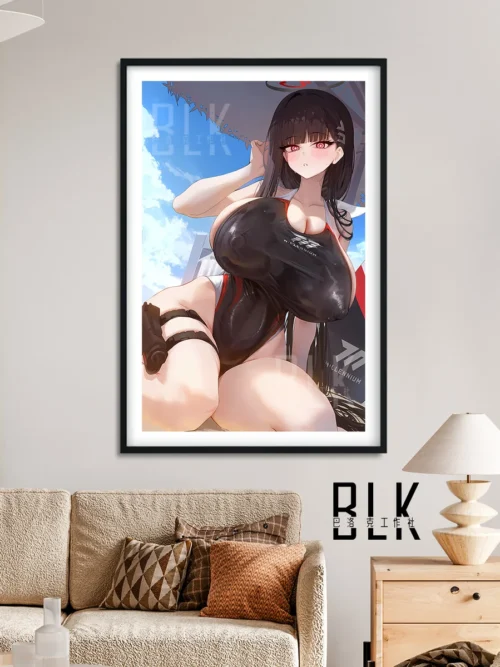 "Gallery views of the Tsukatsuki Rio Blue Archive swimsuit painting, highlighting Baroque elegance and vibrant artistic details from various perspect."