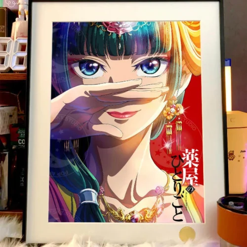 "Showcasing various angles and intricate details of the premium, limited edition Starry Maomao & Cast decorative painting from The Apothecary Diaries."