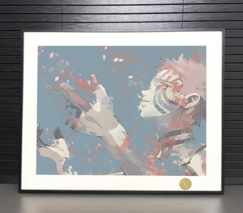 "Limited Edition Demon Slayer Akaza & Koyuki's Farewell art print by H-TWO Studio. View angles highlighting their emotional bond and artistic detail."