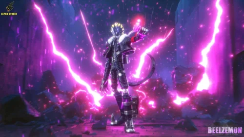 Exquisite Beelzemon Gluttony Digimon resin statue by Alpha Studio, showcasing a formidable, dynamic, and fierce portrayal with dark, intricate base.