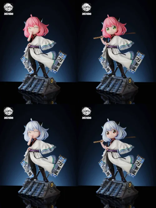 "Limited Edition Anya Gintama Crossover Figure: Playful resin statue of Anya Forger in Kagura's outfit, featuring iconic meme faces."