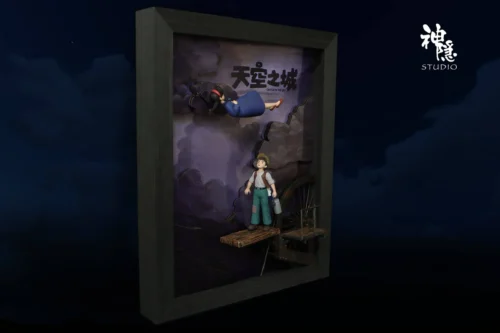 "Exquisite Shenyin Studio Fated Encounter Castle in the Sky diorama. Multiple angles reveal intricate details of the iconic Ghibli scene."