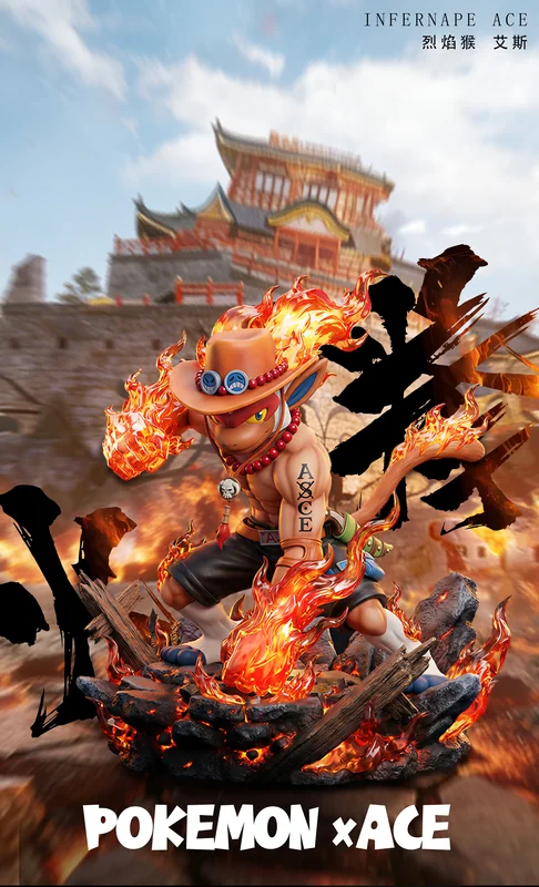 Infernape Cosplay Portgas D. Ace & Machamp Cosplay Whitebeard Edward Newgate - Pokemon ONE PIECE Resin Statue - HuanShouZaoWuJu Studio - Image 2