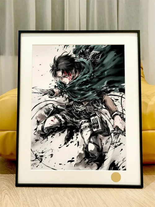 Levi Ackerman in a dramatic celestial ink wash art print by Xingkong Studio, framed, highlighting its premium quality and limited edition status.