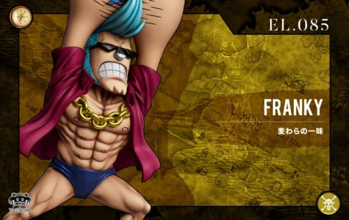 Franky First Appearance collectible. Dynamic pose in Hawaiian shirt and speedo. See sculpted details from multiple angles.