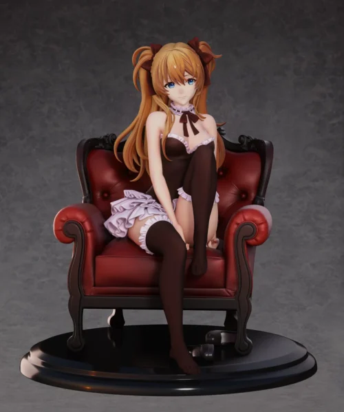 "Exquisite 1/6 Melancholy Asuka Bust, highlighting intricate plugsuit details and her pensive, emotionally resonant expression from a striking angle."