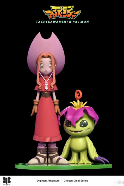 "Limited edition 1/6 scale Digimon Adventure Mimi & Palmon statue, showcasing vibrant colors and intricate sculpture details from multiple angles."