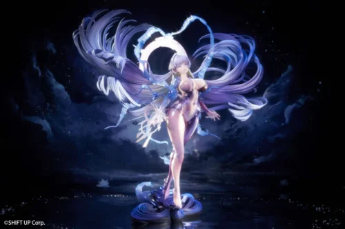 "Officially licensed 1/4 scale Nayuta NIKKE figure. Dynamic sci-fi warrior, tactical gear, intricate details, powerful elegance from various angles."