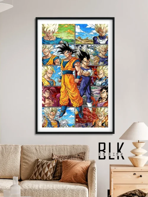 "Detailed gallery shot of the Goku & Vegeta Dragon Ball Art decorative painting, highlighting its ornate frame and dynamic character artwork"